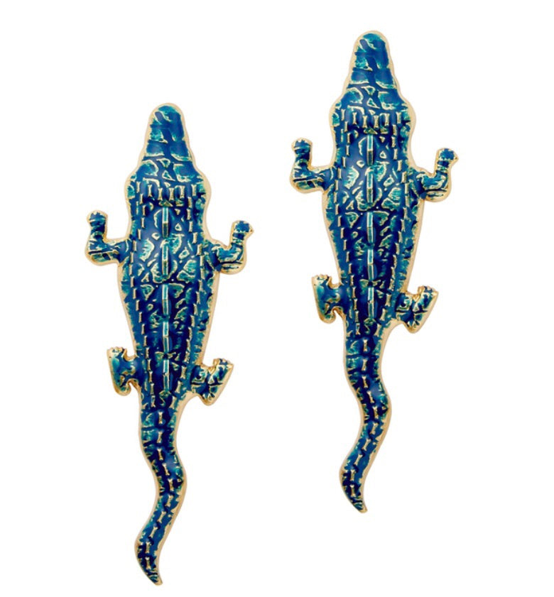 24kt Gold Blue Alligator Earrings